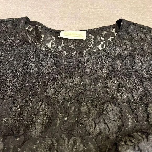 Roaman's Women's Black Lace Blouse Size L Short Sleeve Casual Top - Picture 5 of 6